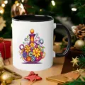 Detailed close-up of a ceramic coffee mug featuring a colorful retro floral illustration. - 301-400ml / Retro Floral