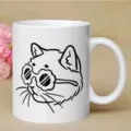 White ceramic coffee mug featuring cute cat line art wearing sunglasses for office use. - Style 1