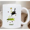 White ceramic coffee mug featuring a funny black cat illustration, perfect for office and home use. - 301-400ml / Style 9