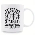 White ceramic coffee mug with Jesus Love You print, ideal for office or home daily use. - 301-400ml / Style 6