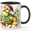 Weihnachtliche Keramiktasse mit süßem Entenmuster, schwarzem Henkel und Innenraum für das Büro. - 301-400ml / Weihnachtsente