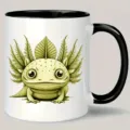 Close-up detail of the ceramic mug featuring a unique green fantasy creature illustration and black handle. - 301-400ml / Green Monster