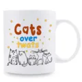 White ceramic coffee mug with funny cat cartoon illustration and text print for office daily use - Style 4