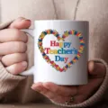 Hermosa taza de cafe de ceramica con estampado de corazon Happy Teachers Day, taza de oficina. - 301-400ml / Corazón del Día del Maestro