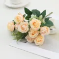 Artificial 10-head rose bouquet for home decor wedding party table centerpiece display. - Champagne