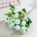 Artificial mint green daisy ranunculus bouquet faux floral for home wedding decor display - Green Daisy Bud