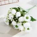 White artificial daisy flower bouquet, fake floral arrangement for home wedding table decor. - White Daisy Bud