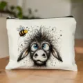 Close-up detail of a cute cartoon donkey zipper cosmetic bag, canvas storage pouch, pencil case. - 8