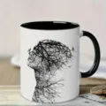 Primo piano dettagliato del motivo creativo con silhouette di rami d'albero sulla tazza. - 301-400ml / 5
