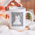 Tazza da caffè in ceramica bianca con design artistico di gatto nero astratto per ufficio e casa. - Stile Graffiti di Gatto