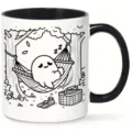 Tazza da caffè classica in ceramica con simpatica illustrazione di fantasmi e manico nero. - 301-400ml / 2