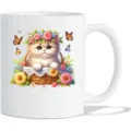 Tazza da caffè in ceramica con gatto e fiori, ideale per ufficio e casa tutti i giorni. - Stile Gatto e Floreale