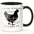 Funny chicken lady ceramic coffee mug with black handle, perfect for office and daily use. - Design 6