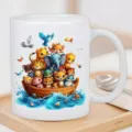 Weißer Keramik-Kaffeetasse mit süßem Tier-Cartoon-Druck, ideal für Büro und den täglichen Gebrauch. - 301-400ml / Niedlicher Tier-Stil