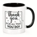 Keramik Kaffeetasse Detailansicht, schwarz-weißes Design mit Dankesspruch, Büro Tasse. - 301-400ml / 9