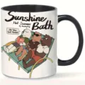 Taza de café de cerámica con asa negra, con estampado gráfico de osos de verano de dibujos. - Osos de Dibujos Animados