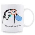 Weißer Keramik Kaffeetasse mit süßem lustigen Meme Cartoon Motiv Druck für Büro und Alltag. - Spanischer Text Stil