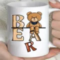 Weißer Keramik Kaffeetasse mit süßem Teddybär und Buchstaben-Druck, ideal für Büro und Alltag. - 301-400ml / Teddybär-Stil