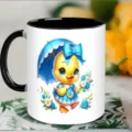 Ceramic coffee mug with cute duck print, black handle and rim, ideal for office and gift use - 301-400ml / Style 3