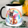 Detailansicht einer weißen Keramiktasse mit schwarzem Griff und süßem Engels-Hundeprint. - 301-400ml / 7