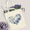 Vue détaillée d'un sac cabas en toile avec un imprimé cœur de coquillage bleu, style quotidien. - 42cm*35cm / Style 3