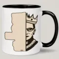 Detalle de taza de cerámica con diseño impreso, asa blanca y negra, taza de oficina. - 301-400ml / Estilo de Retrato Inspirador