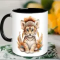 Süße Aquarell Tiger Keramiktasse mit schwarzem Henkel, ideal für Kaffee im Büro. - Stil 2