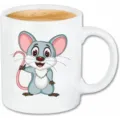 Weißer Keramik Kaffeetasse Detail mit süßem Cartoon-Maus Grafik, ideal für den Bürogebrauch. - 301-400ml / Stil 9 (Kleine Maus)