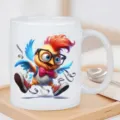 Detailansicht der weißen Keramiktasse mit einem sehr süßen Cartoon Hähnchen Motiv. - 301-400ml / Stil 6 (Kleines Küken)
