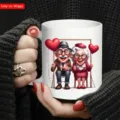 Weißer Keramik Kaffeebecher mit niedlichem älteren Paar Cartoon Motiv, ideal für das Büro. - 301-400ml / Stil 3 (Älteres Paar)