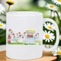 White ceramic coffee mug with cute funny chicken cartoon illustration for office and home use. - Style 1
