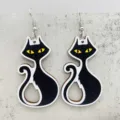 Black cat wooden dangle earrings for women Halloween fashion holiday jewelry gifts - Black Cat Style (JE1429K)