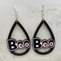 Halloween Holz Tropfen Ohrringe mit gruseligem Augen Text Design, festlicher Party Schmuck - Boo Augapfel Stil (JE1429R)