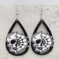 Halloween Totenkopf Spinnennetz Tropfen Ohrringe, Holz goth spooky Fest Schmuck Damen. - Totenkopf Spinnennetz Stil (JE1429V)