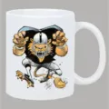 Weißer Keramik Kaffeetasse mit Retro American Football Cartoon Druck, ideal für Büro und Alltag. - Football Löwe Druck