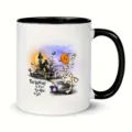 Vista detallada de taza de cerámica con diseño de esqueleto de Halloween y asa negra. - Estilo 5