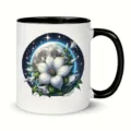 Keramische koffiemok met zwart handvat en mooie bloemige maan print voor dagelijks kantoorgebruik. - Stijl 2