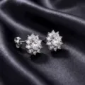 Exquisite 925 sterling silver sunflower diamond stud earrings, elegant floral design jewelry. - Earrings (Lab-Grown Diamond) / 925 Silver