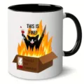 Vista detallada de la taza de café de cerámica de gato negro divertido con asa negra. - 301-400ml / Estilo 1
