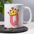 White ceramic coffee mug with letter Q and crown design, perfect for office and daily use. - Style 3