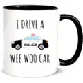 Lustige Polizeiauto Kaffeetasse, schwarz-weisser Keramikbecher fuer Buero und Alltag. - 301-400ml / Stil 6