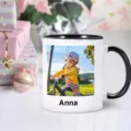 Taza de cerámica personalizada con foto y nombre impreso, borde y asa de color negro. - 301-400ml / Estilo 8