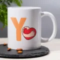 White ceramic coffee mug with letter Y print, ideal for office use and DIY coffee drinks. - 9