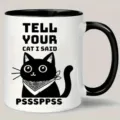 Keramik Kaffeetasse mit schwarzem Katzenaufdruck und lustigem Spruch für Büro und Zuhause. - 301-400ml / Stil 9
