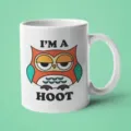 Detailed view of white ceramic coffee mug with cute owl print, perfect for office and daily use. - Cartoon Owl Style