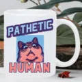 Keramik Kaffeetasse mit lustigem Katzenmotiv und Text, weiße Büro Tasse für Heißgetränke. - Lustige Katze 1