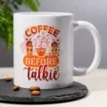 White ceramic coffee mug with stylish text print, ideal for office and daily use. - Coffee Floral Style
