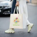 Borsa tote in tela con stampa floreale e testo personalizzato, ideale per tutti i giorni o come regalo. - 42cm*35cm / Stile personalizzato con nome floreale