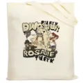 Vista dettagliata della borsa di tela casual con stampa grafica unica e testo. - Stampa Graffiti Dinosauro / Bianco avorio