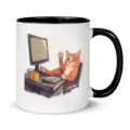Witzige Keramik Kaffeetasse mit niedlicher Katzen-Grafik fuer das Buero oder zu Hause. - 301-400ml / Stil 10